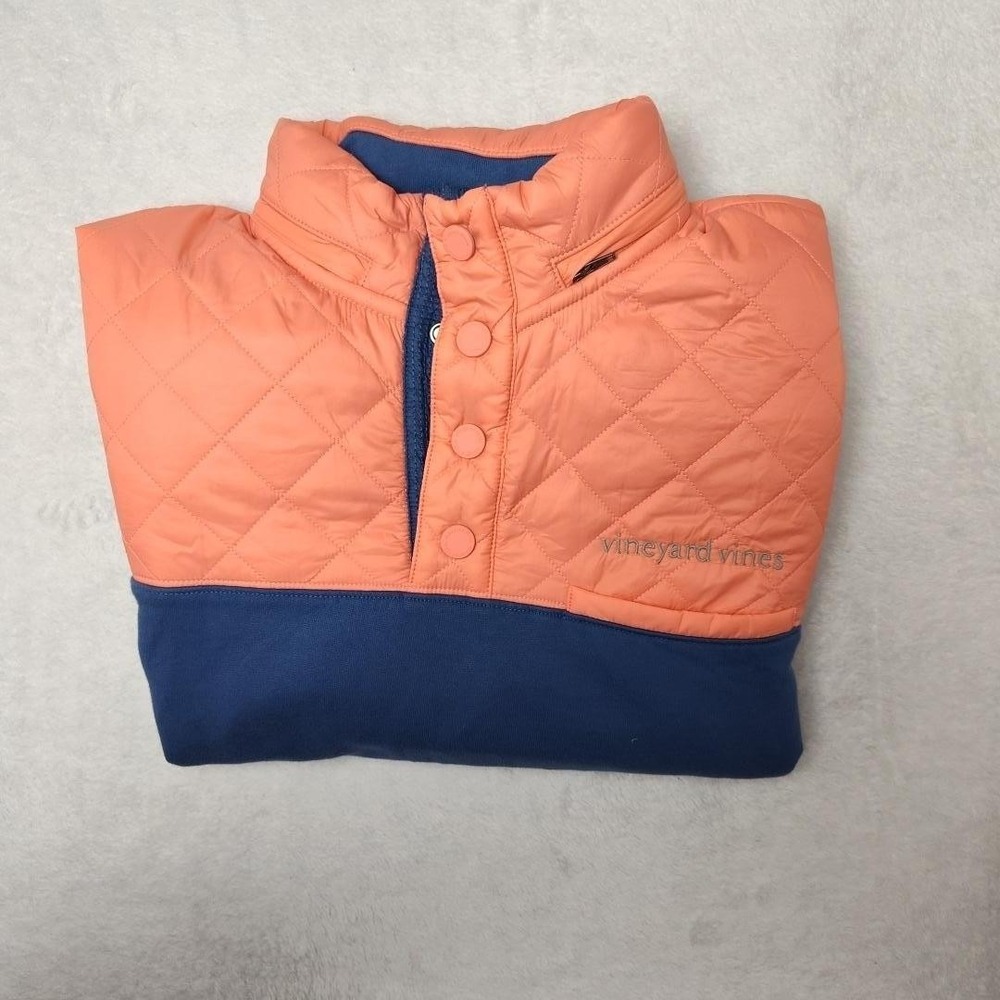 Vineyard Vines Sweater Men Small Blue Quilted Snap 1/4 Zipโ Shep Pullover Hoodie